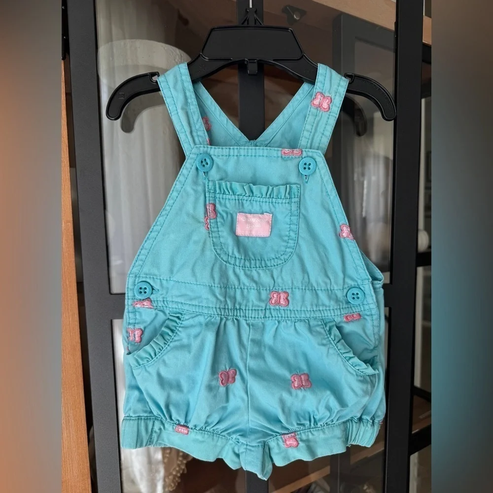 Vintage Oshkosh B’Gosh embroidered overalls baby girl butterflies bubble romper